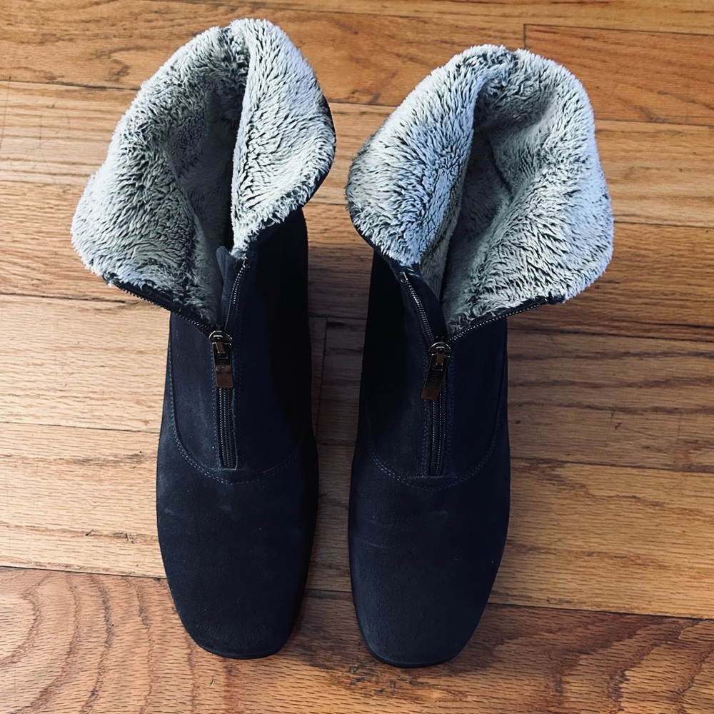 La Canadienne Evitta Women’s Black Suede Waterproof Zip Up Booties SZ 7.5 W EUC